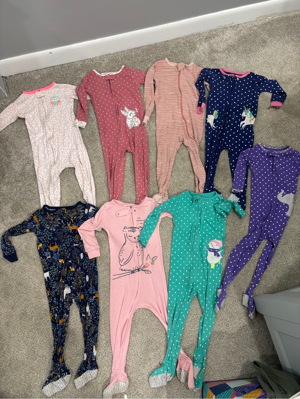 Lot of 24 month toddler girl zipper footie pajamas baby girl sleepers